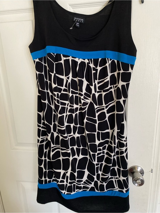 Enfocus Studio Dresses & Skirts - Enfocus Black & White Geometric Tank Dress with Blue Trim size 14w